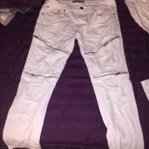 White Jeans with Zippers and Rips